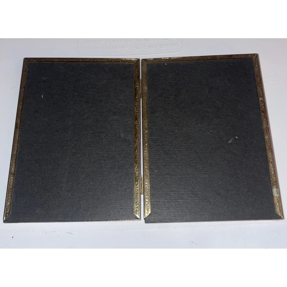 Vintage Hinged Double Photo Picture Frame Gold Tone Metal Mid Century MCM  5x7